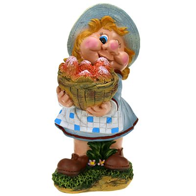 Скульптура-фигура для сада из полистоуна "Девочка с корзинкой грибов"