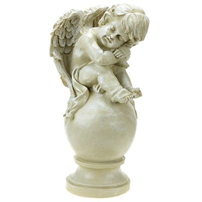 Скульптура-фигура для сада из полистоуна "Ангел на шаре облокотившийся" 21х40см