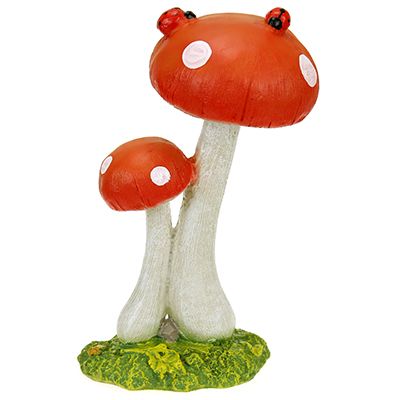 Скульптура-фигура для сада из полистоуна "Два гриба с жуками"