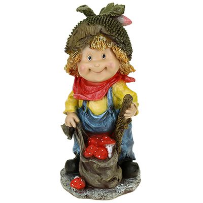 Скульптура-фигура для сада из полистоуна "Девочка с мешком грибов"