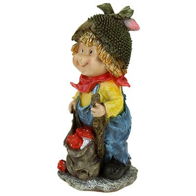 Скульптура-фигура для сада из полистоуна "Девочка с мешком грибов"