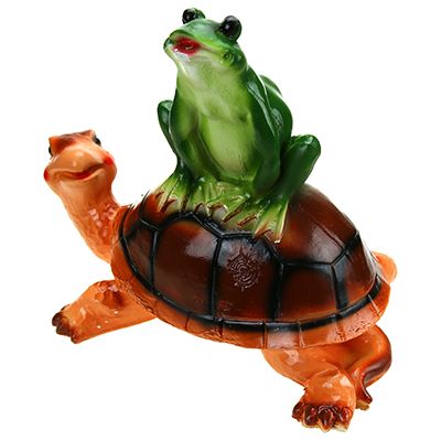 Скульптура-фигура для сада гипсовая "Лягушка на черепахе" 27х32см