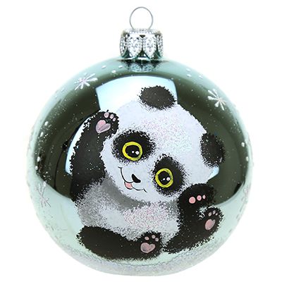 Елочная игрушка шар стеклянная "Маленькая панда" д8см, руч. худ.роспись
