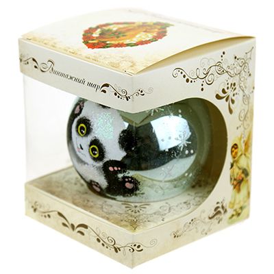 Елочная игрушка шар стеклянная "Маленькая панда" д8см, руч. худ.роспись
