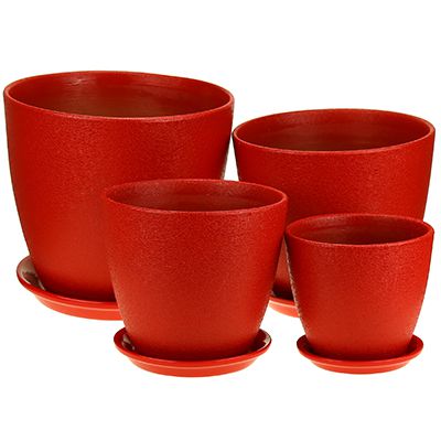 Горшок для цветов керамический "Винил", набор 4 шт., форма бутон, красный