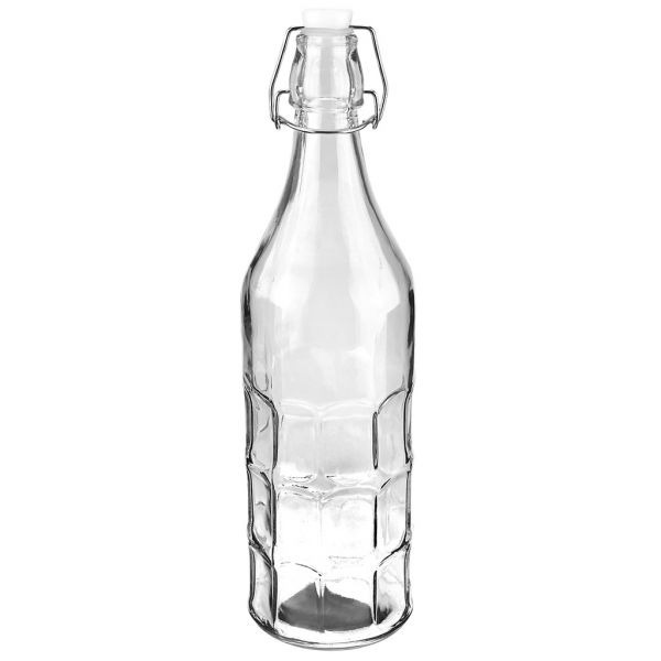 Бутылка стеклянная "Домашний квас" 1л, h32см, бугельная кр, круглая