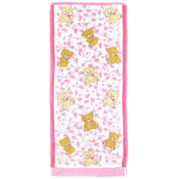 Полотенце махровое "Япония-2078" 34х78см, хлопок, Мишки, розовый