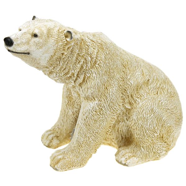 Скульптура-фигура для сада из полистоуна "Белый медведь сидячий" 22х26см