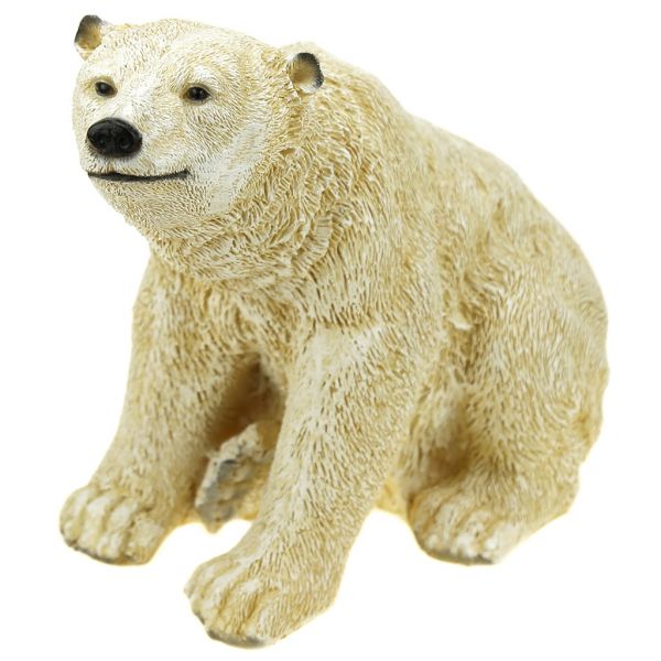 Скульптура-фигура для сада из полистоуна "Белый медведь сидячий" 22х26см