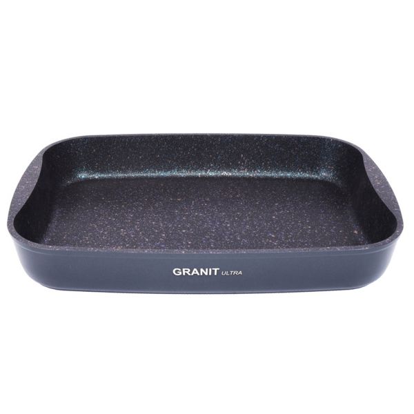 "Granit Ultra" Противень с тефлоновым покрытием 33,5х26х5,5см, литой, голубой гранит (Россия) - можно использовать металлические кухонные принадлежн
