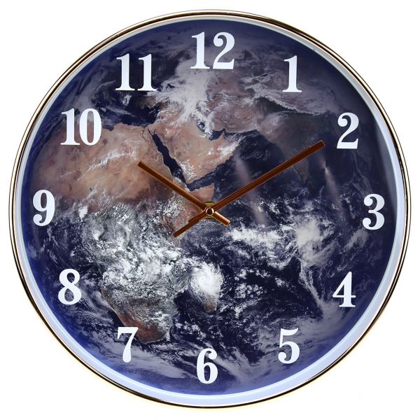 Часы настенные "Земля" д30х4,4см, мягкий ход, циферб. фотопеч, пласт. медн.