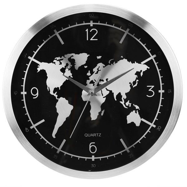 Часы настенные "Карта мира" д30,5х4см, мягкий ход, циферб. с дек, нерж. сталь