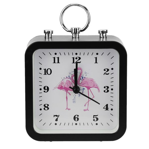 Часы-будильник "Фламинго" 10х10х4,5см, пластм. цвета микс