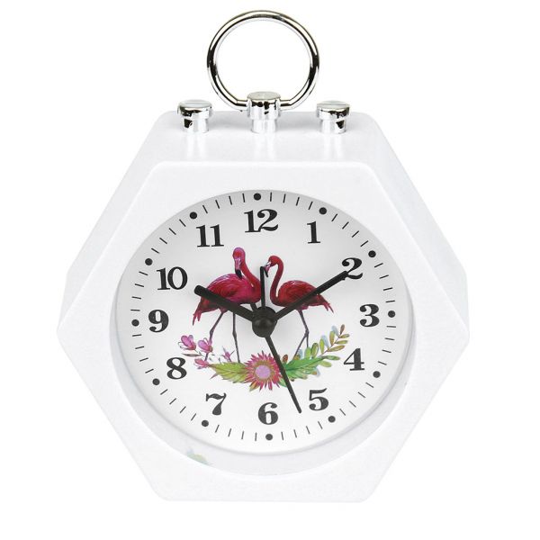 Часы-будильник "Фламинго" 11х10х4,5см, пластм. цвета микс