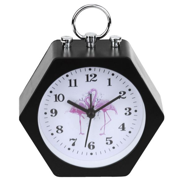 Часы-будильник "Фламинго" 11х10х4,5см, пластм. цвета микс
