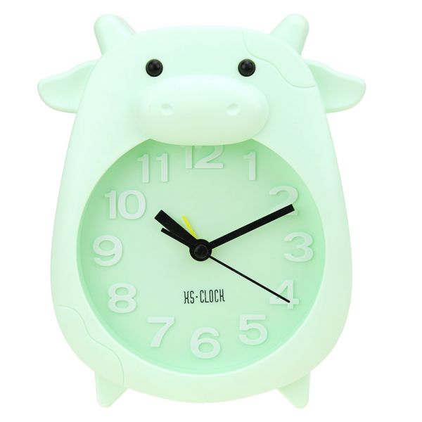 Часы-будильник "Корова" 14х17,5х4см, пластм. матовый, мятный