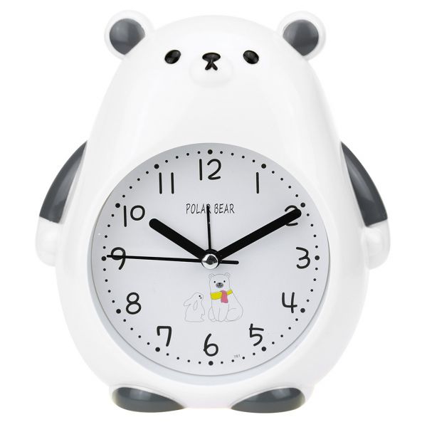Часы-будильник "Белый медведь" 14х15х4,5см, пластм. белый с серым