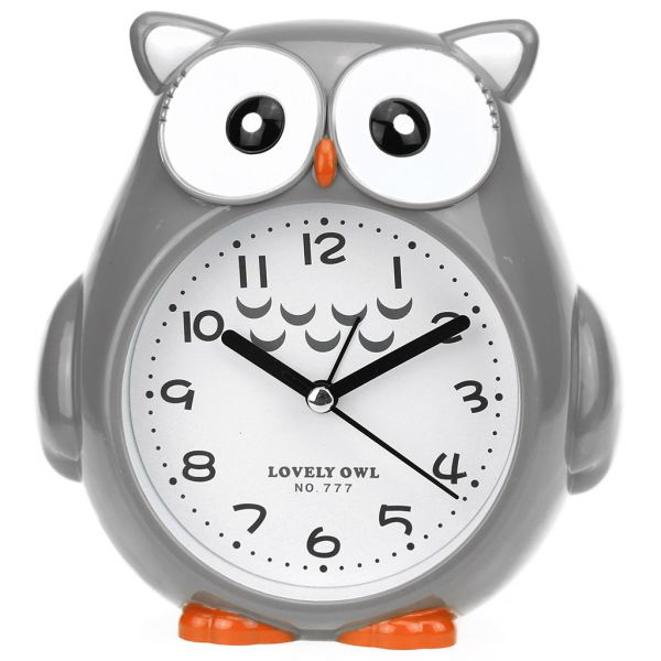 Часы-будильник "Сова" 14,5х14,5х4,5см, пластм. серый