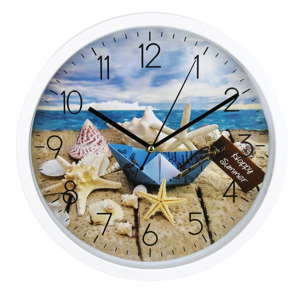 Часы настенные "Море-1" д30х4,2см, мягкий ход, циферблат фотопеч, пласт. бел.