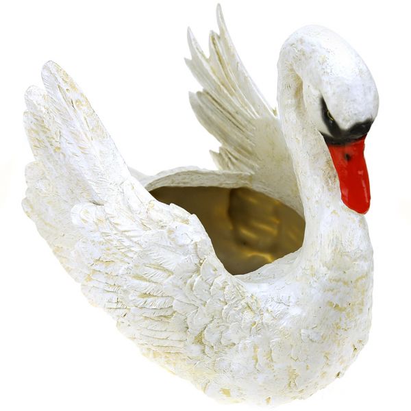 Скульптура-фигура кашпо для сада из полистоуна "Лебедь с расправлеными крыльями" 29х33см