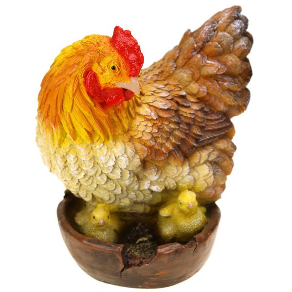 Скульптура-фигура для сада из полистоуна "Курочка с цыплятами в горшочке" 24х22см