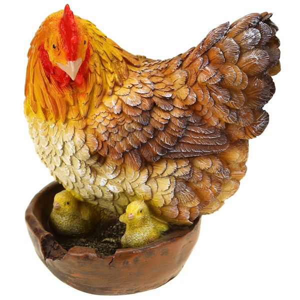Скульптура-фигура для сада из полистоуна "Курочка с цыплятами в горшочке" 24х22см