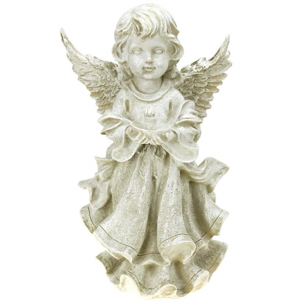 Скульптура-фигура для сада из полистоуна "Ангел-девочка со свечей" 16х31см
