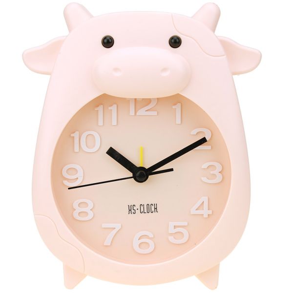 Часы-будильник "Корова" 14х17,5х4см, пластм. матовый, персик.