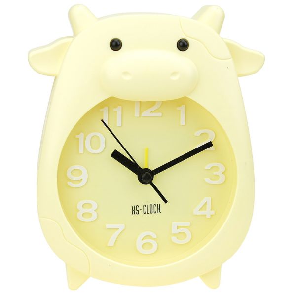 Часы-будильник "Корова" 14х17,5х4см, пластм. матовый, лимонный