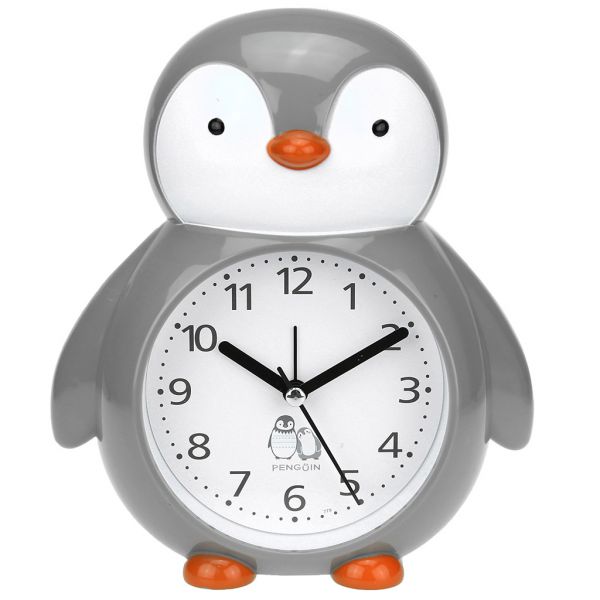 Часы-будильник "Пингвин" 15,5х17,5х5см, пластм. серый