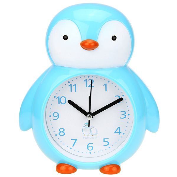 Часы-будильник "Пингвин" 15,5х17,5х5см, пластм. голубой