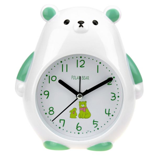 Часы-будильник "Белый медведь" 14х15х4,5см, пластм. белый с зеленым