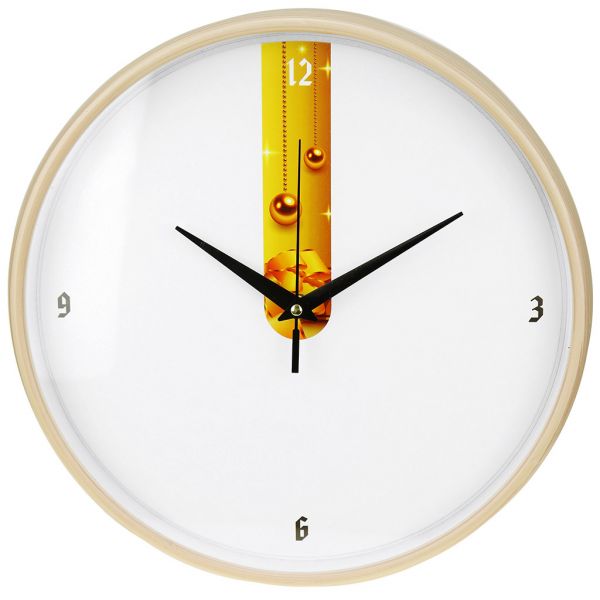 Часы настенные "Принт-2" д30х4,2см, циферблат бел. с зол. декор, пласт. беж.
