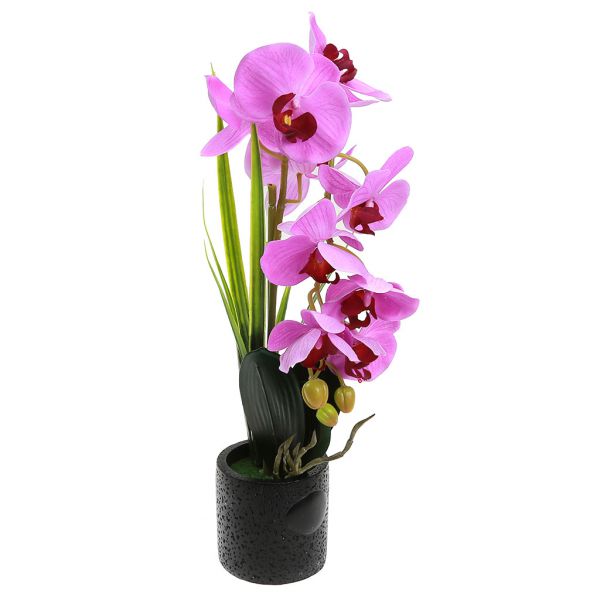 Цветочная композиция "Орхидея" 44см в керам. кашпо, сиреневый