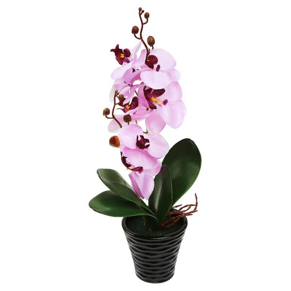 Цветочная композиция "Орхидея" 43см в керам.кашпо, сиреневый