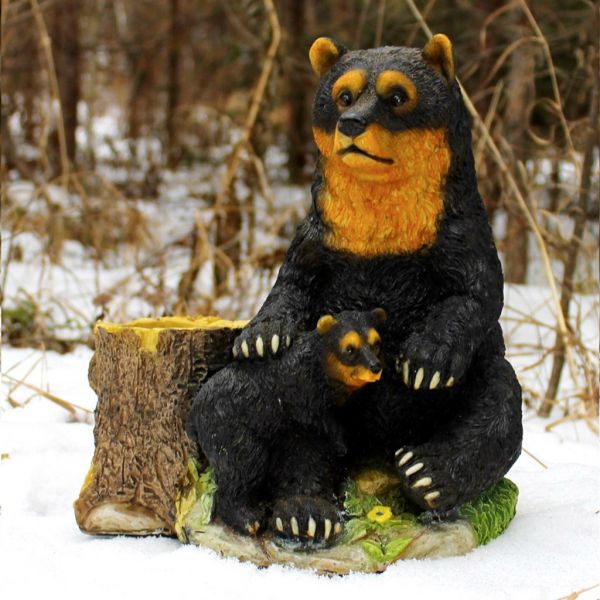 Фигура-кашпо для сада из полистоуна "Медведь с медвежонком"