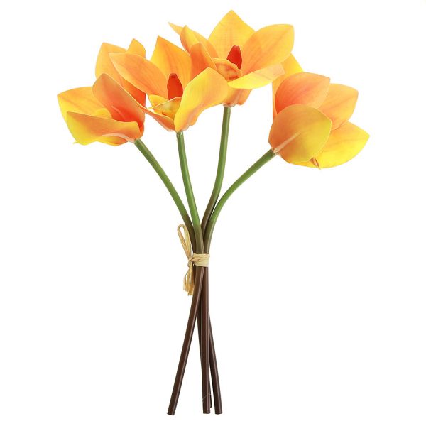 Цветок "Орхидея" цвет - оранжевый, 26см, набор 4 штуки