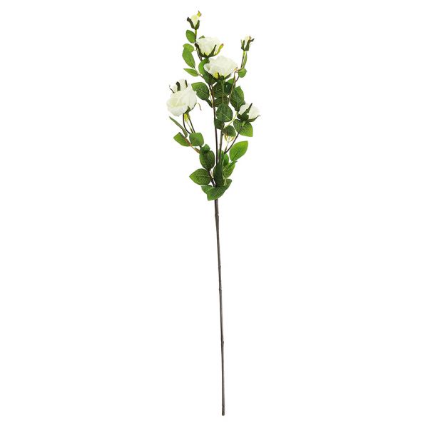 Декоративная ветка "Роза" 73см, 5 цветков, 2 бутона, белый