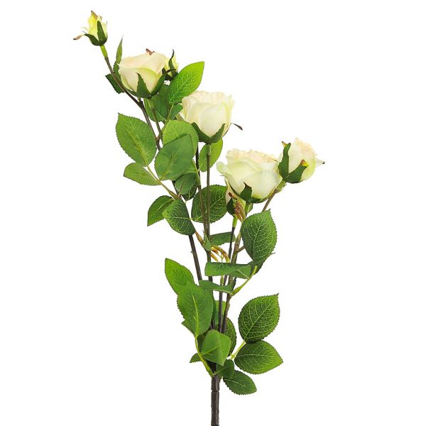 Декоративная ветка "Роза" 73см, 5 цветков, 2 бутона, персик.
