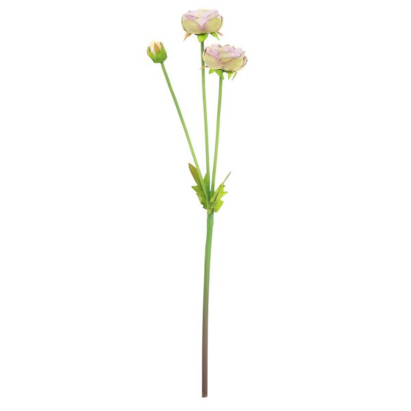 Цветок "Ранункулюс" 44см, 2 цветка, 1 бутон, сиреневый