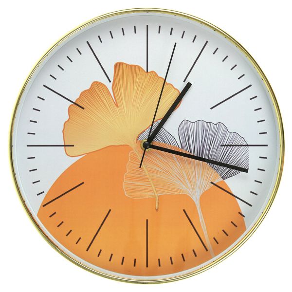 Часы настенные "Листья Гинкго" д30х4,5см, мягкий ход, циферб. фотопеч, пласт. золот.