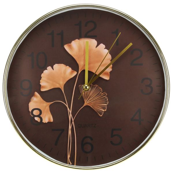 Часы настенные "Листья Гинкго" д30х4,5см, мягкий ход, циферб. фотопеч, пласт. золото