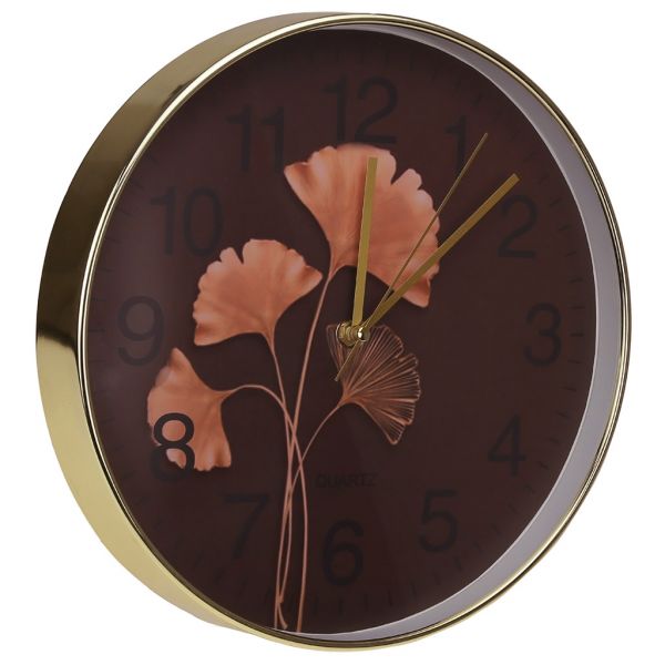 Часы настенные "Листья Гинкго" д30х4,5см, мягкий ход, циферб. фотопеч, пласт. золото