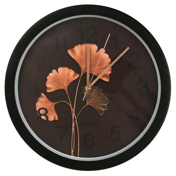Часы настенные "Листья Гинкго" д32х4см, мягкий ход, циферб. фотопеч, пласт. черн.