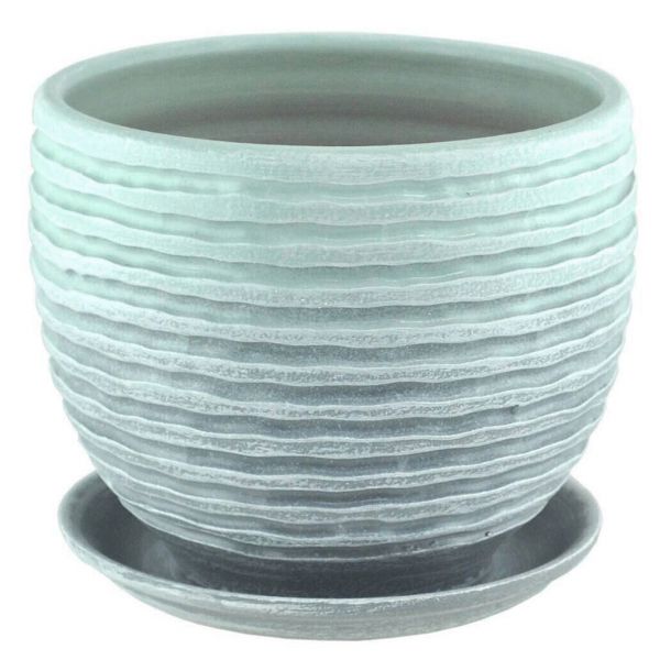 Горшок для цветов керамический "Зефир", форма шар, 1,1л, 3,2л в ассортим, мятно-серый