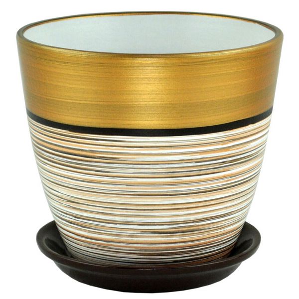 Горшок для цветов керамический "Бруно" 5,4л, форма бутон, беж/золот.
