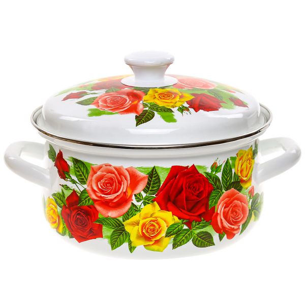 Набор эмал. посуды "Розовый рай" 4пр: кастрюля-2л, 3л, 4л; чайник-3л, сфер.