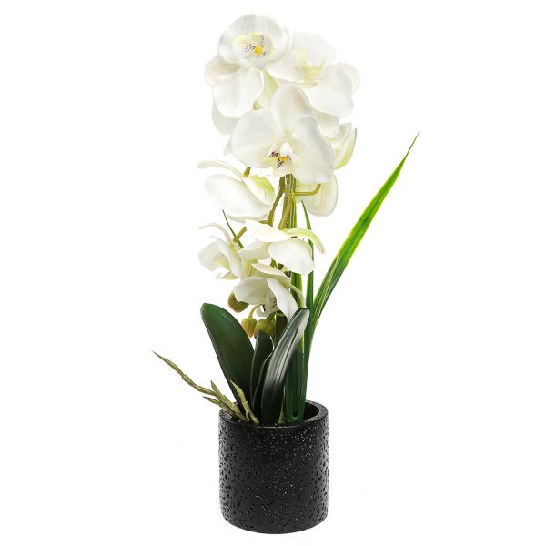 Цветочная композиция "Орхидея" 44см в керам. кашпо, белый