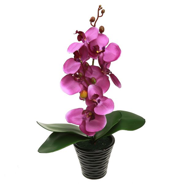 Цветочная композиция "Орхидея" 43см в керам. кашпо, фуксия