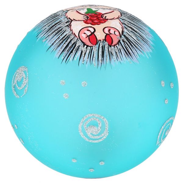 Елочная игрушка шар стеклянная "Ежик с малиной" д8см, руч. худ.роспись